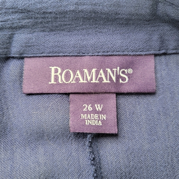 Roamans Crepe Dress Size 26W Blue Button Front Dolman Roll Tab Sleeve Rayon New - Picture 4 of 12